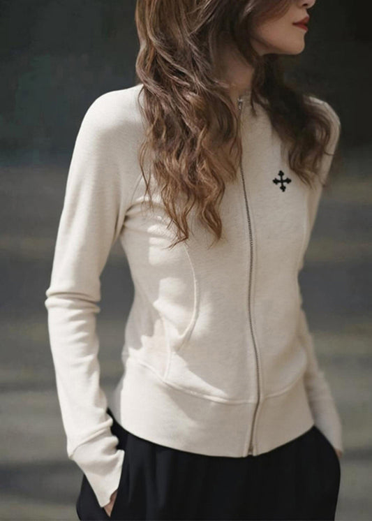 Luvik | Fit Beige O-Kaula Pyöreä Vetoketju Patchwork Takit Puuvillasta