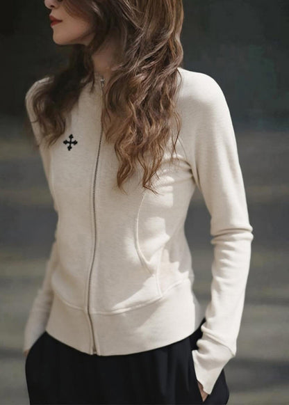 Luvik | Fit Beige O-Kaula Pyöreä Vetoketju Patchwork Takit Puuvillasta