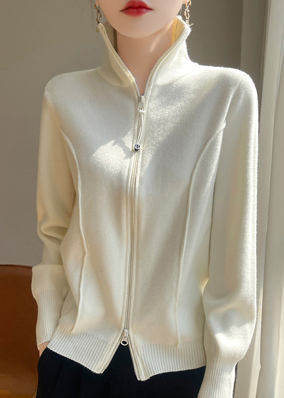 Luvik | Fit Valkoinen Korkea Kaulus Vetoketjullinen Liivi Neule Yksivärinen