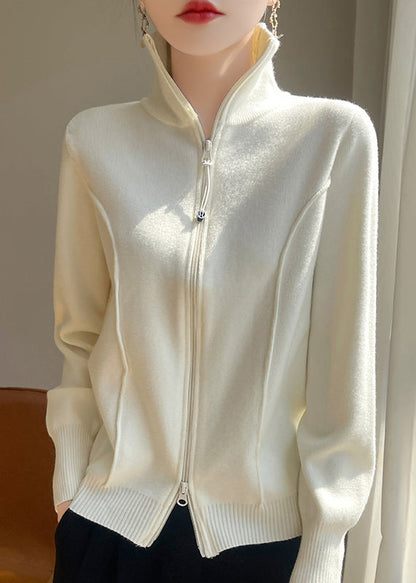 Luvik | Fit Valkoinen Korkea Kaulus Vetoketjullinen Liivi Neule Yksivärinen