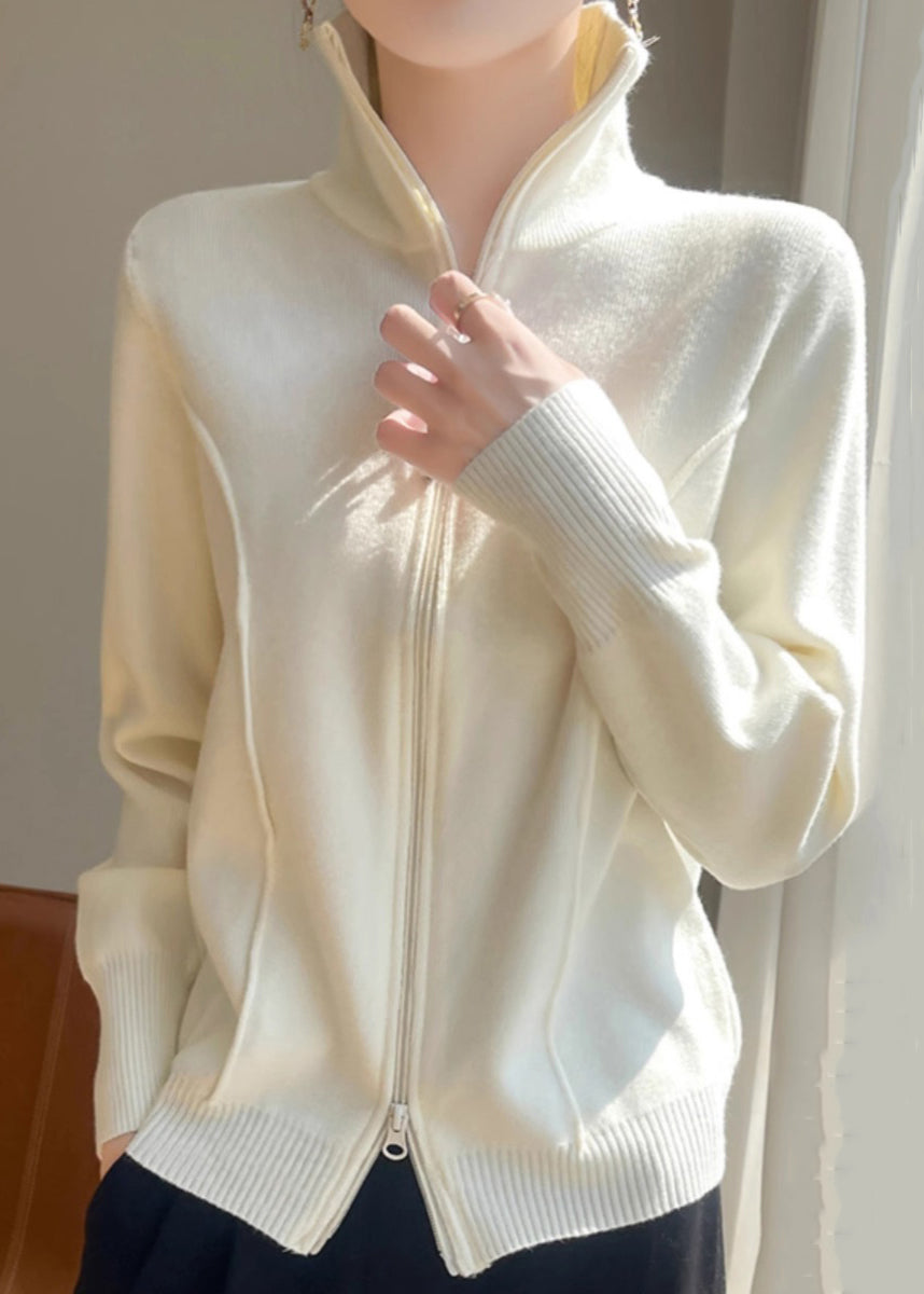 Luvik | Fit Valkoinen Korkea Kaulus Vetoketjullinen Liivi Neule Yksivärinen