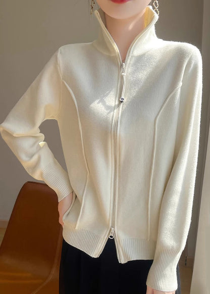 Luvik | Fit Valkoinen Korkea Kaulus Vetoketjullinen Liivi Neule Yksivärinen