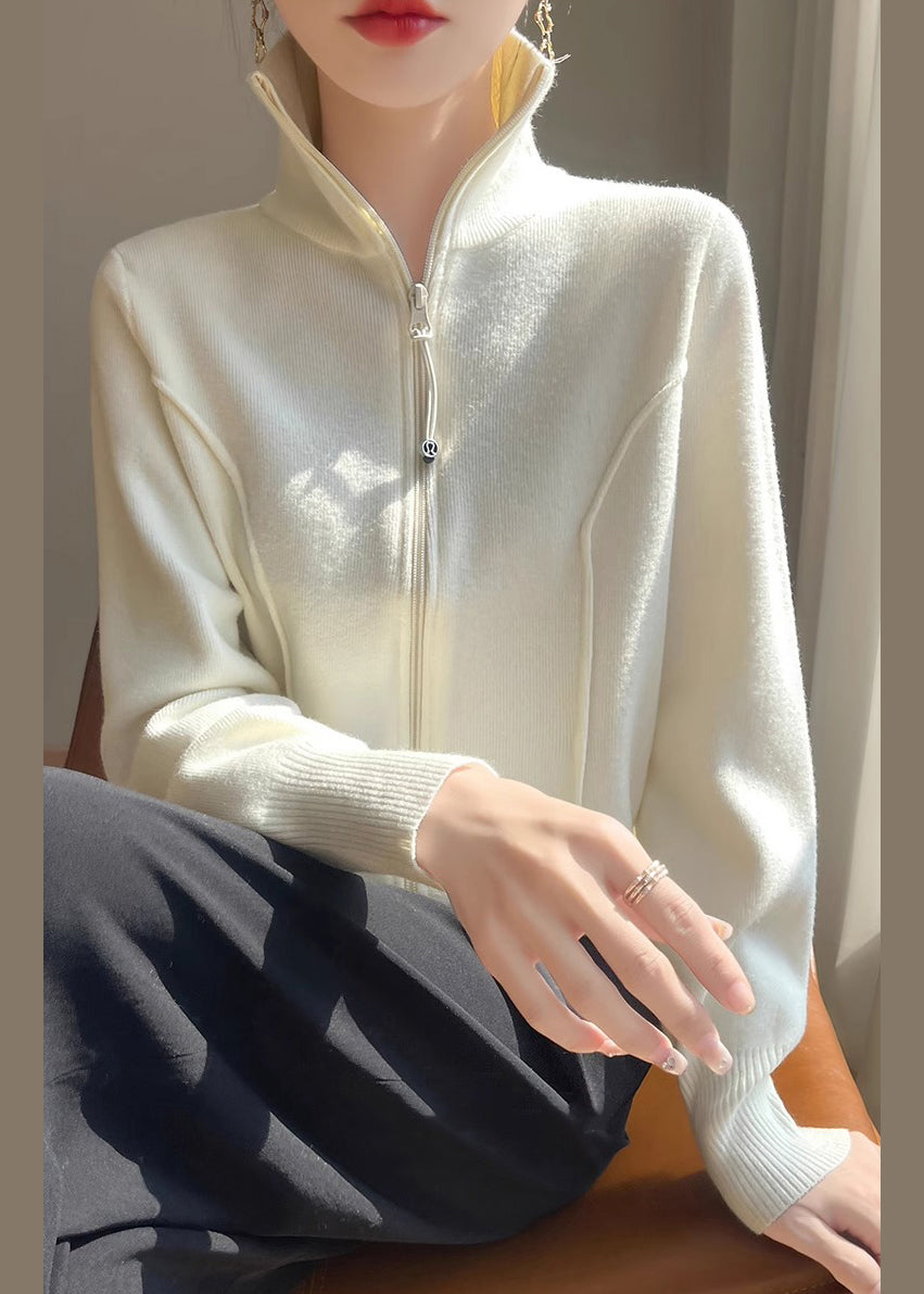 Luvik | Fit Valkoinen Korkea Kaulus Vetoketjullinen Liivi Neule Yksivärinen