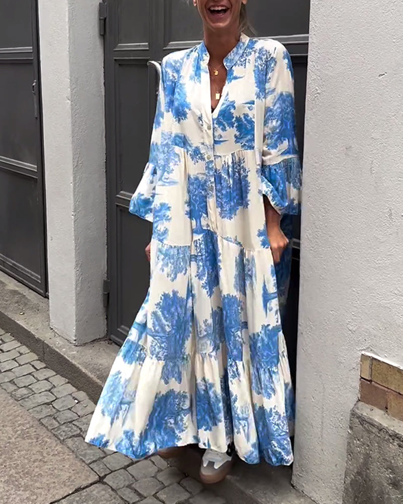 Luvik | Flair Pitkä mekko, jossa on heilahtelu ja printti