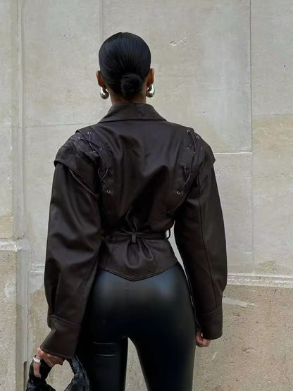 Luvik | Nahka Nauhapidike Kauluspusero Takki