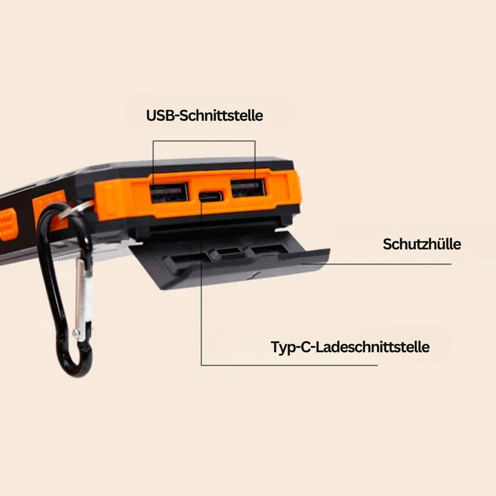 Luvikno | Solenergi Power Bank med Lommelykt – SolarCharge Pro