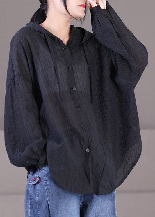 Luvik | Musta puuvilla UPF 50+ takki suuri koko pitkä nauha hihat