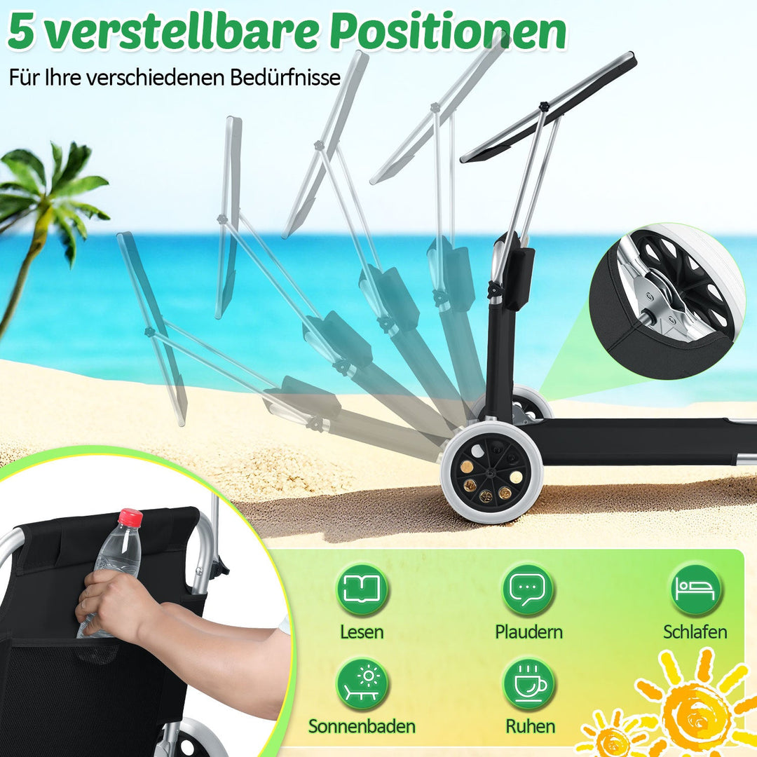 Solseng med hjul og solskjerm sammenleggbar hageseng | Luvikno