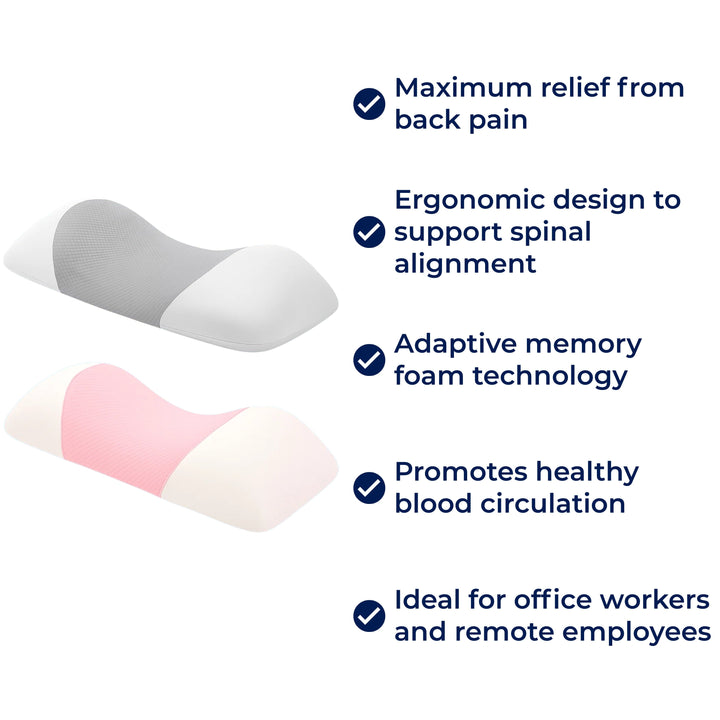 SpineEase | Lumbal støtte minneskum pute – Rygg smerte lindring – Pustende trekk – Ergonomisk søvn hjelp Luvikno