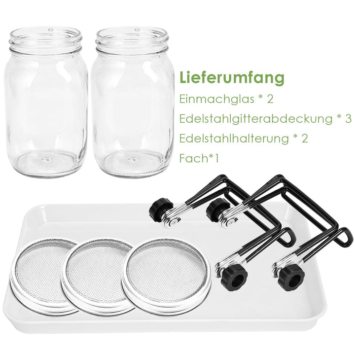 Spirende glass groinnglass 2stk med lokk & sil 950ML | Luvikno