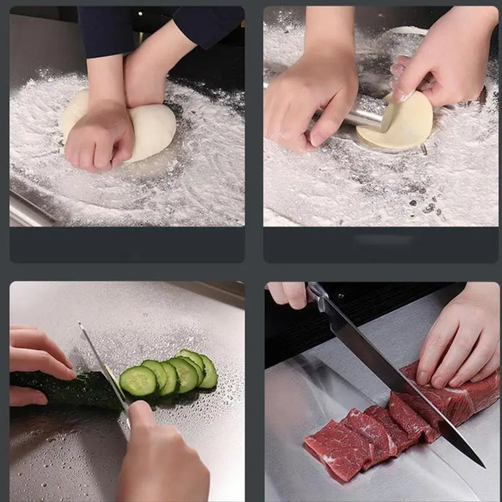 Luvikno | SliceGrip – Rustfritt Stål Skjærebrett med Antiskli og Heving