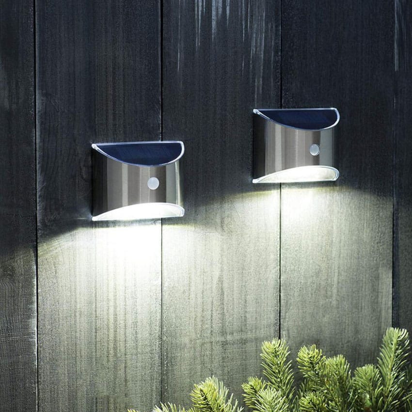 LED solcellevegglys (downlight), 2 stk. rustfritt stål | Luvikno