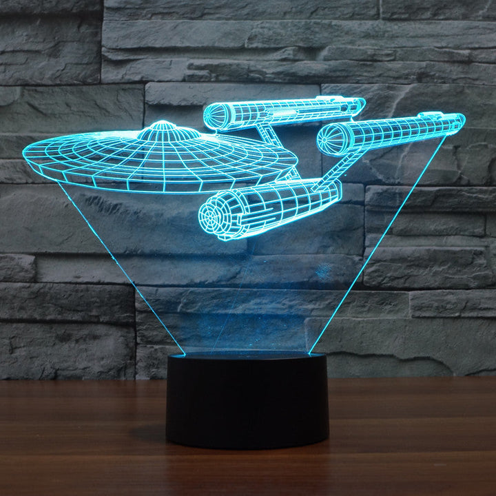 Luvikno | 3D Star Trek Illusjonslampe | Flytende Enterprise | Flerfarget LED lys | 20 cm høy