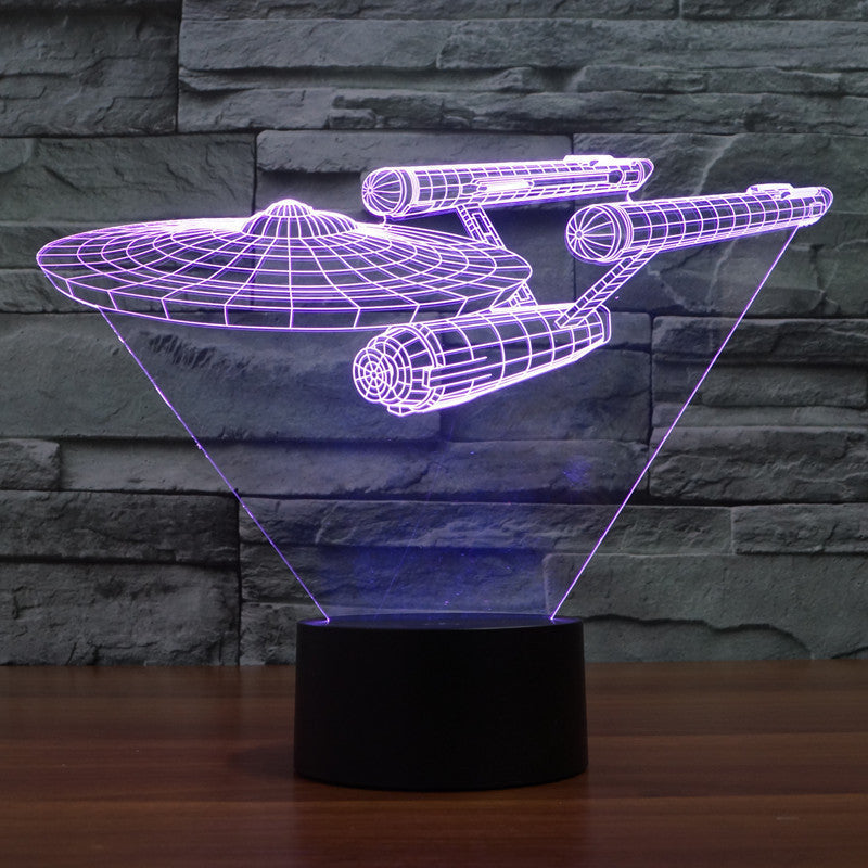 Luvikno | 3D Star Trek Illusjonslampe | Flytende Enterprise | Flerfarget LED lys | 20 cm høy