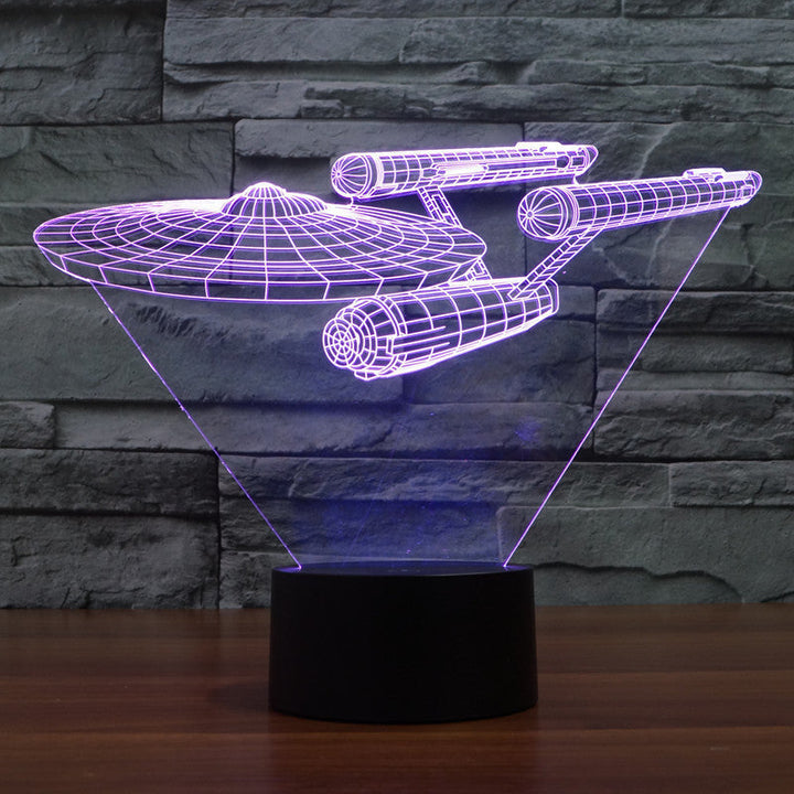 Luvikno | 3D Star Trek Illusjonslampe | Flytende Enterprise | Flerfarget LED lys | 20 cm høy