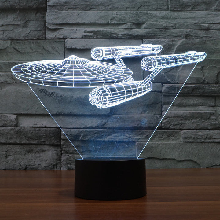 Luvikno | 3D Star Trek Illusjonslampe | Flytende Enterprise | Flerfarget LED lys | 20 cm høy