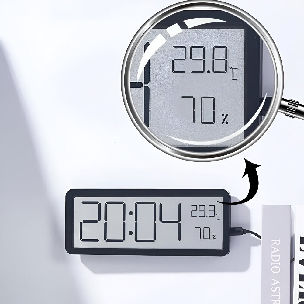 Digital LED-veggklokke – Stort display med temperatur og luftfuktighet | Luvikno