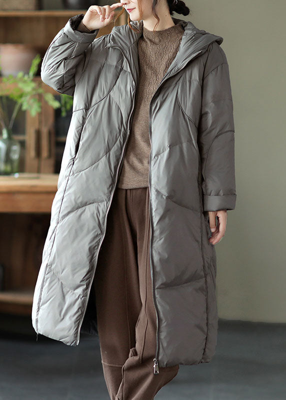 Luvik | Paksut untuvatakkikaan talvitakit, joissa on huppu ja harmaa vetoketju