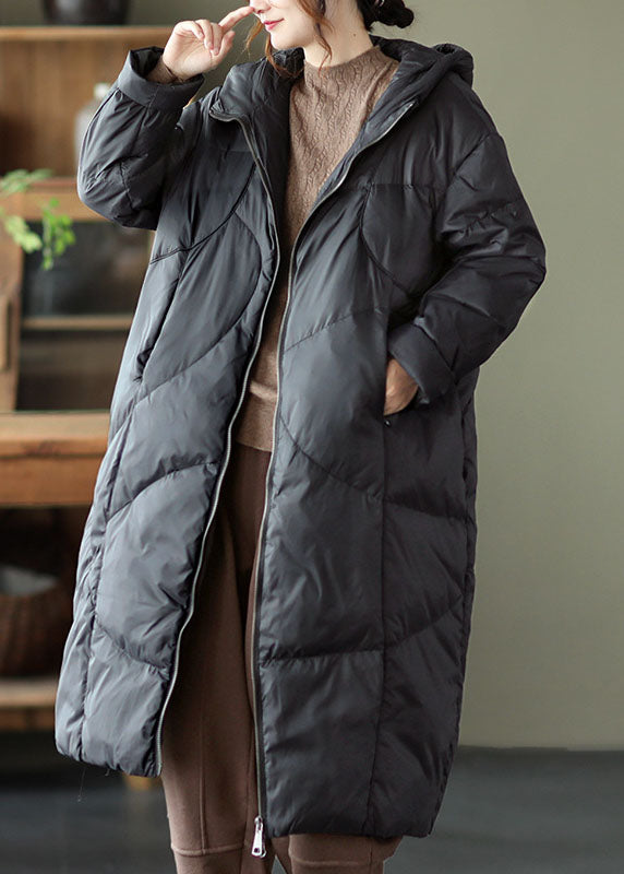 Luvik | Paksut untuvatakkikaan talvitakit, joissa on huppu ja harmaa vetoketju