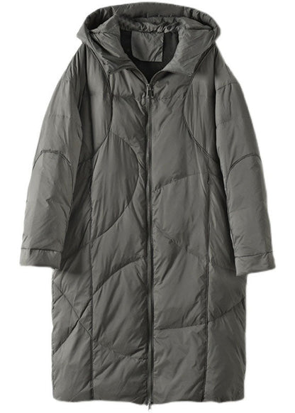 Luvik | Paksut untuvatakkikaan talvitakit, joissa on huppu ja harmaa vetoketju