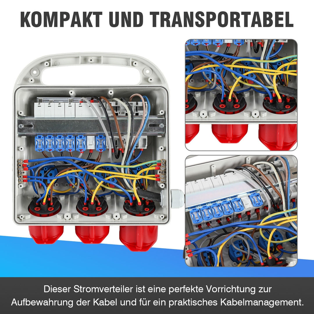 Strømfordeler RCD 2 x CEE 400V/16A + 4 x 230V Schuko 5 pol | Luvikno