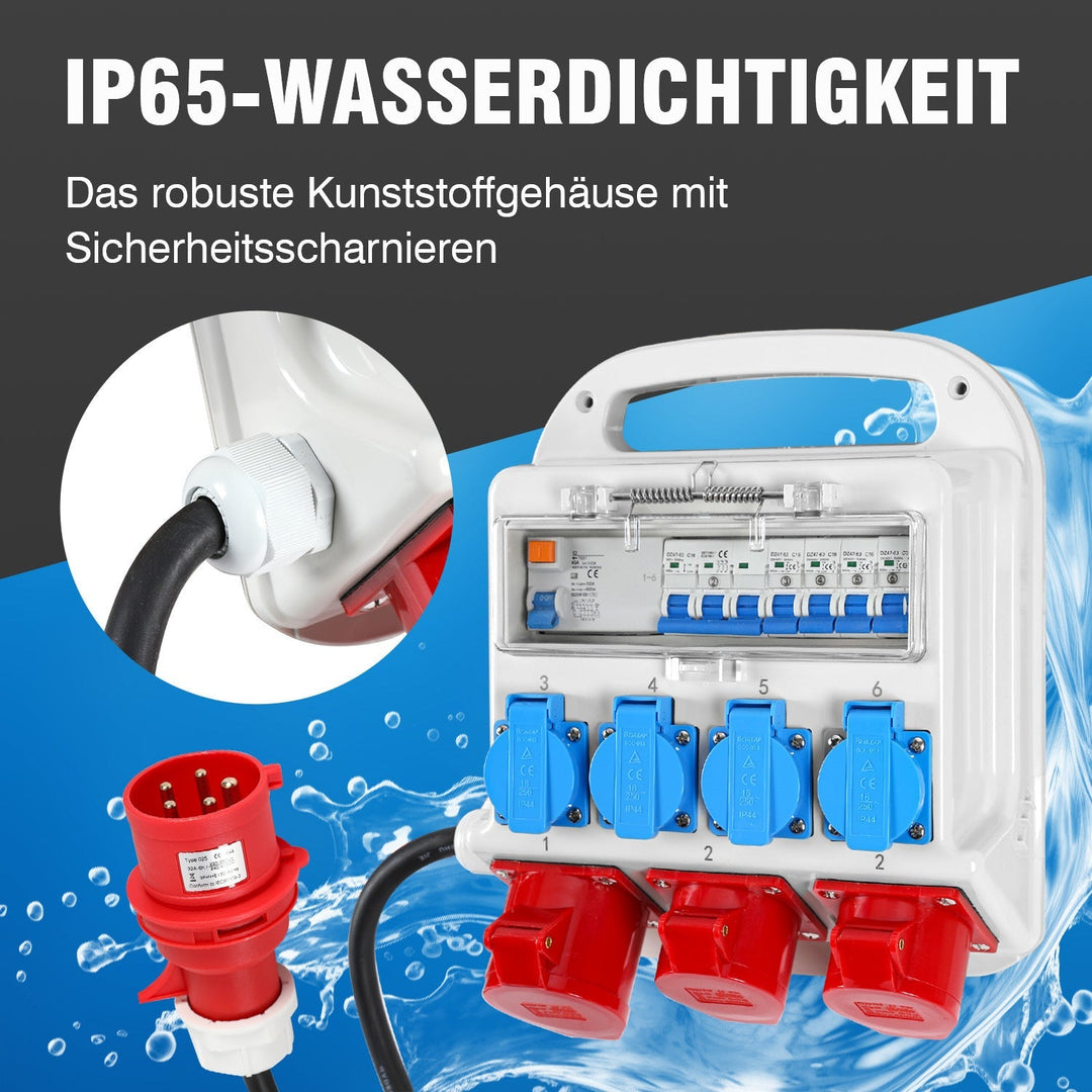 Strømfordeler RCD 2 x CEE 400V/16A + 4 x 230V Schuko 5 pol | Luvikno