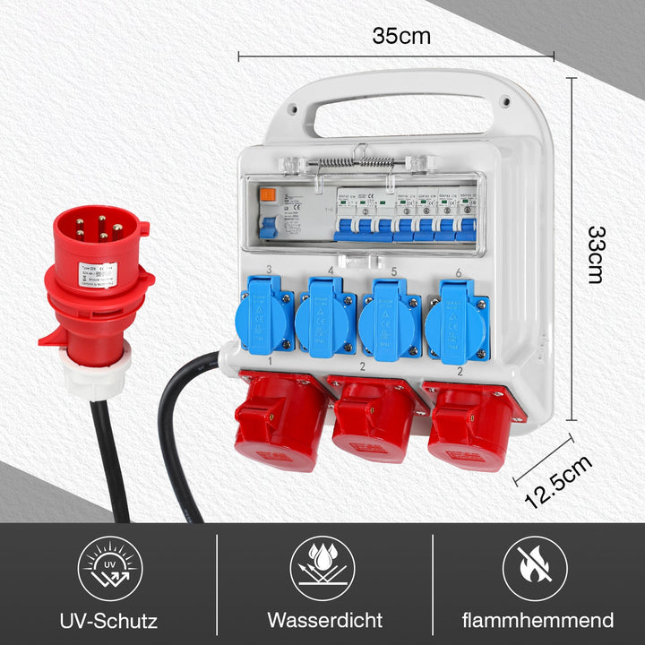 Strømfordeler RCD 2 x CEE 400V/16A + 4 x 230V Schuko 5 pol | Luvikno