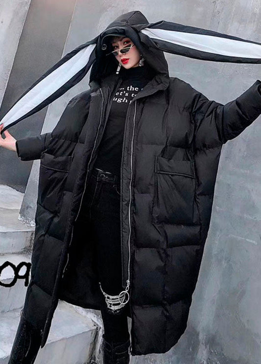 Luvik | Musta vetoketjullinen huppari, jossa taskut Talvi Pitkät hihat Untuvatakit