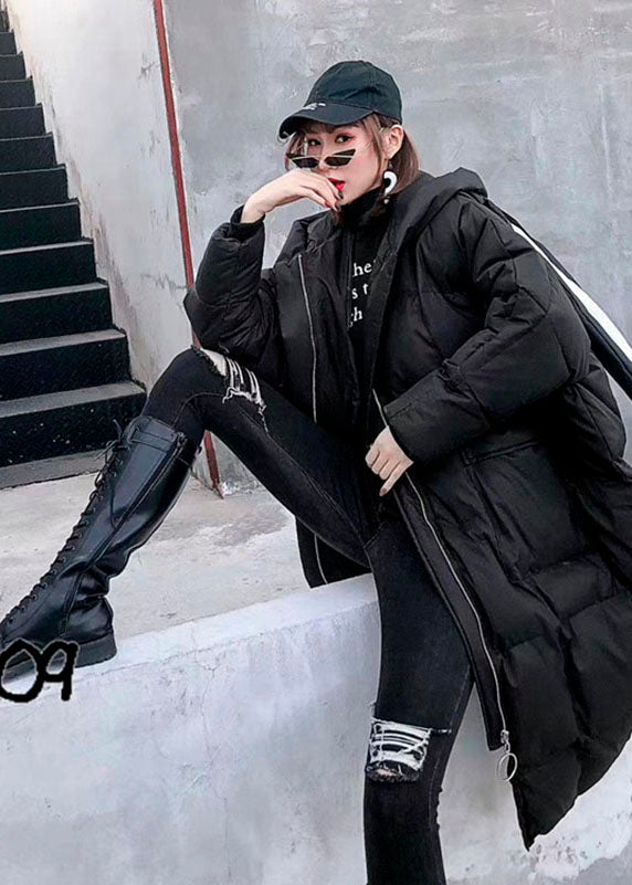 Luvik | Musta vetoketjullinen huppari, jossa taskut Talvi Pitkät hihat Untuvatakit