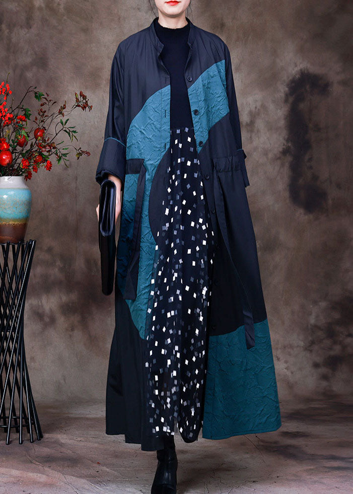 Luvik | Värilohkot Korkea kaulus Taskut Patchwork Narut Spandex Pittkähihaiset takit