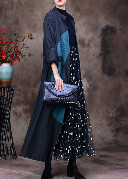 Luvik | Värilohkot Korkea kaulus Taskut Patchwork Narut Spandex Pittkähihaiset takit