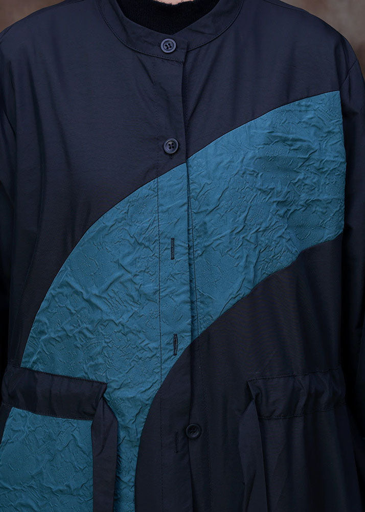 Luvik | Värilohkot Korkea kaulus Taskut Patchwork Narut Spandex Pittkähihaiset takit