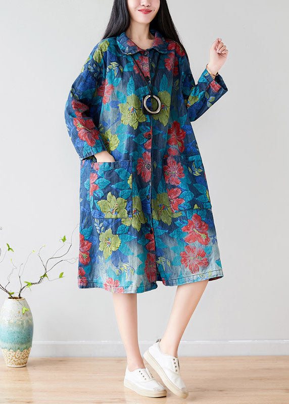 Luvik | Grønn Peter Pan Krage Lomme Blomster Trench-coater