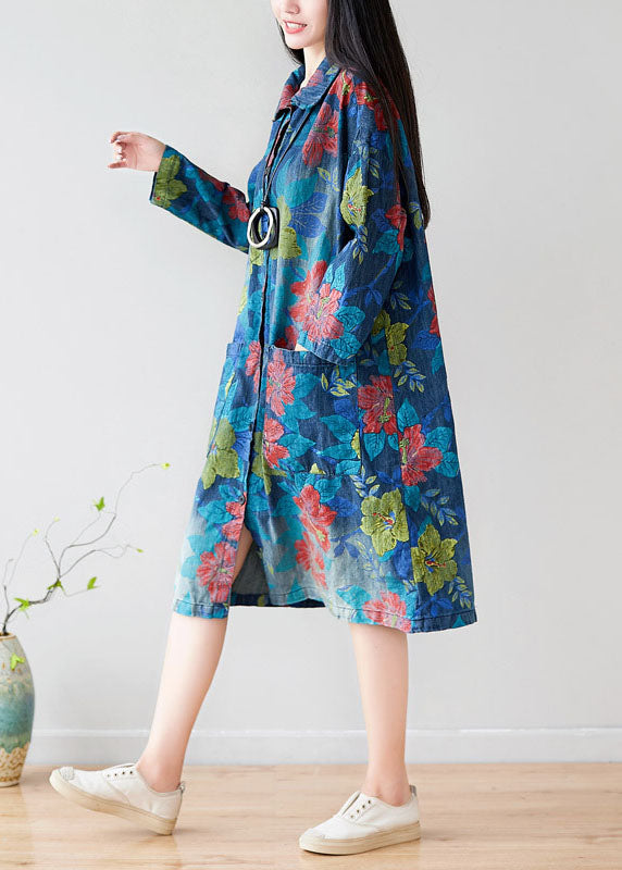 Luvik | Grønn Peter Pan Krage Lomme Blomster Trench-coater