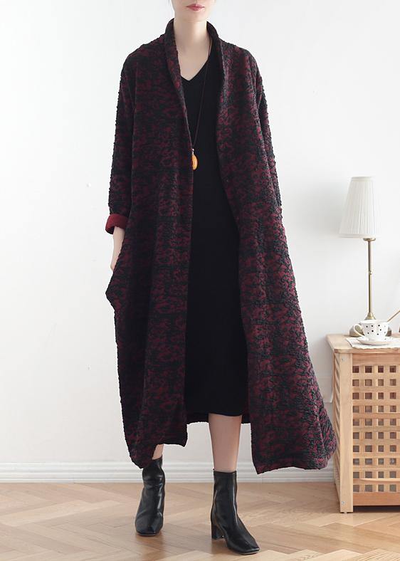 Luvik | Bordeaux jacquard fine mønstre kjole asymmetrisk jakker