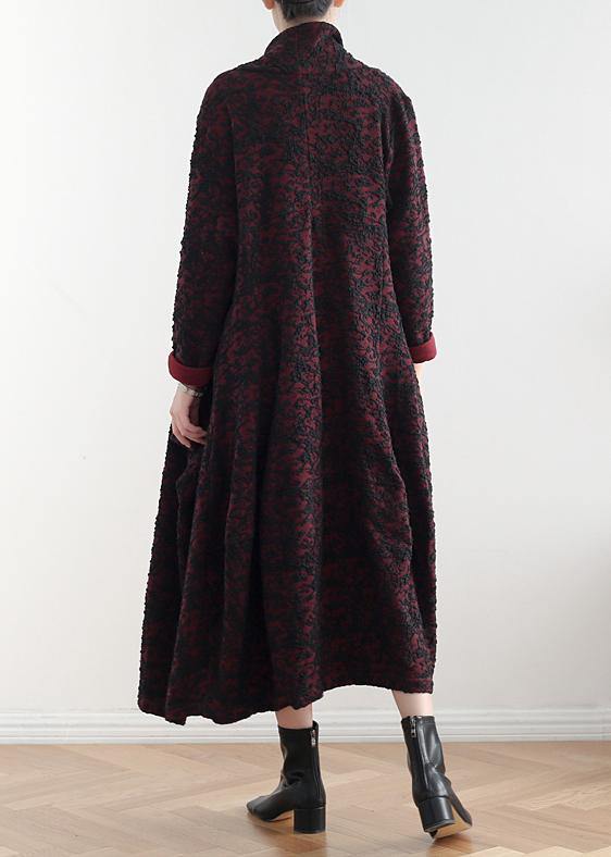 Luvik | Bordeaux jacquard fine mønstre kjole asymmetrisk jakker
