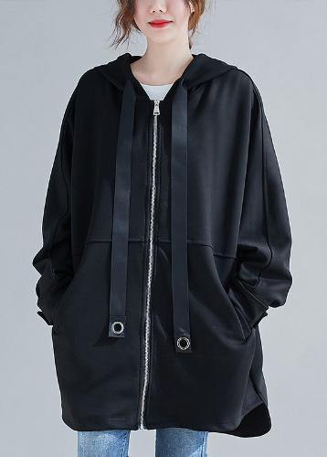 Luvik | Vetoketjuhuppari suurikokoiset naisten takit mustat ylisuuret ulkovaatteet