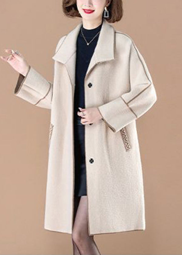 Luvik | Ullfrakk patchwork med Peter Pan-krage beige vinter