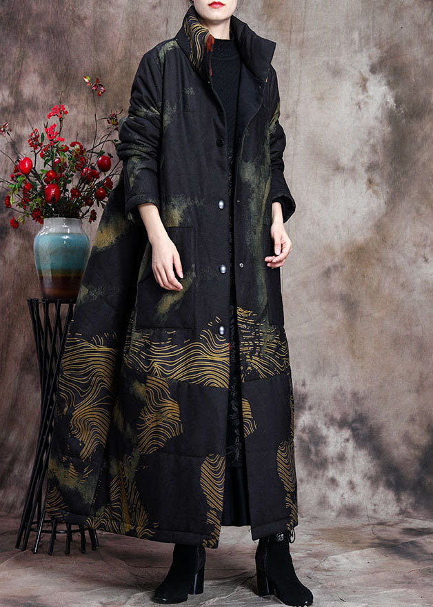 Luvik | Villakangas toppatakit ohuita puuvillaa suurilla printtipusseilla mustalla korkealla kauluksella talvi