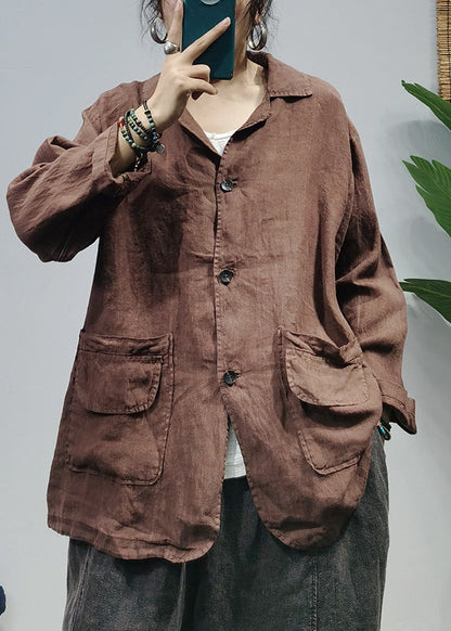 Luvik | Sininen pellavainen takki Peter Pan -kauluksella nappien ja pitkien hihojen kanssa