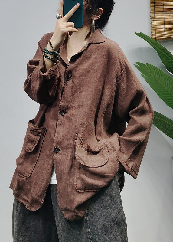 Luvik | Sininen pellavainen takki Peter Pan -kauluksella nappien ja pitkien hihojen kanssa