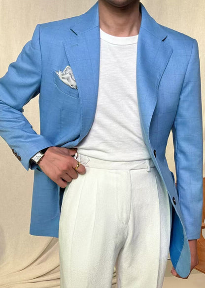 Luvik | Sininen spandex-manteli miehille pehmustetuilla taskuilla