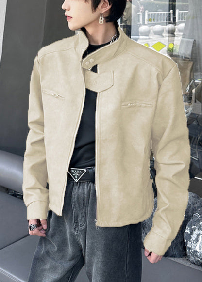 Luvik | Keinoturkismanttelit miehille, joissa on korkea kaulus ja ruskea vetoketju