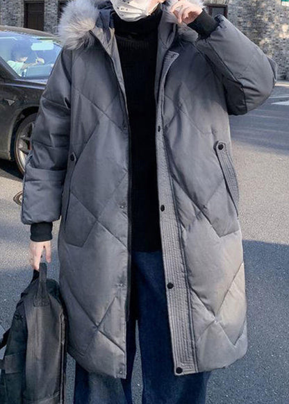 Luvik | Harmaa turkiskaulus Taskut Ankka Untuvatakki Miehille Talvi