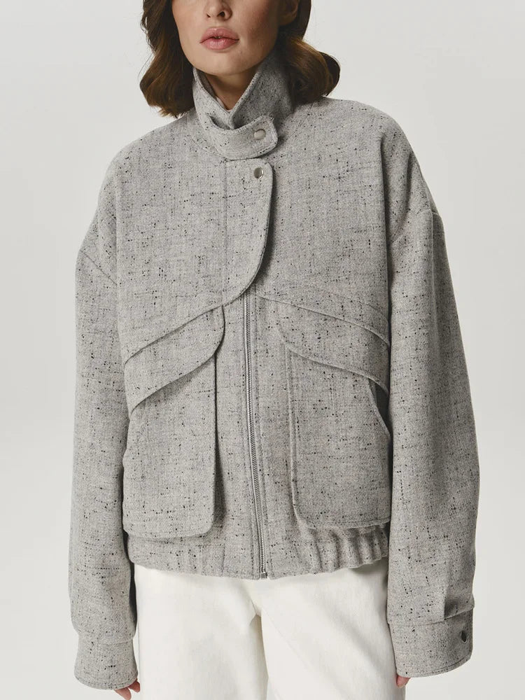 Luvik | Syksytakki - Tyylikäs ja Mukava Takki Korkealla Vyötäröllä ja Vetoketjulla Viileämmille Päiville