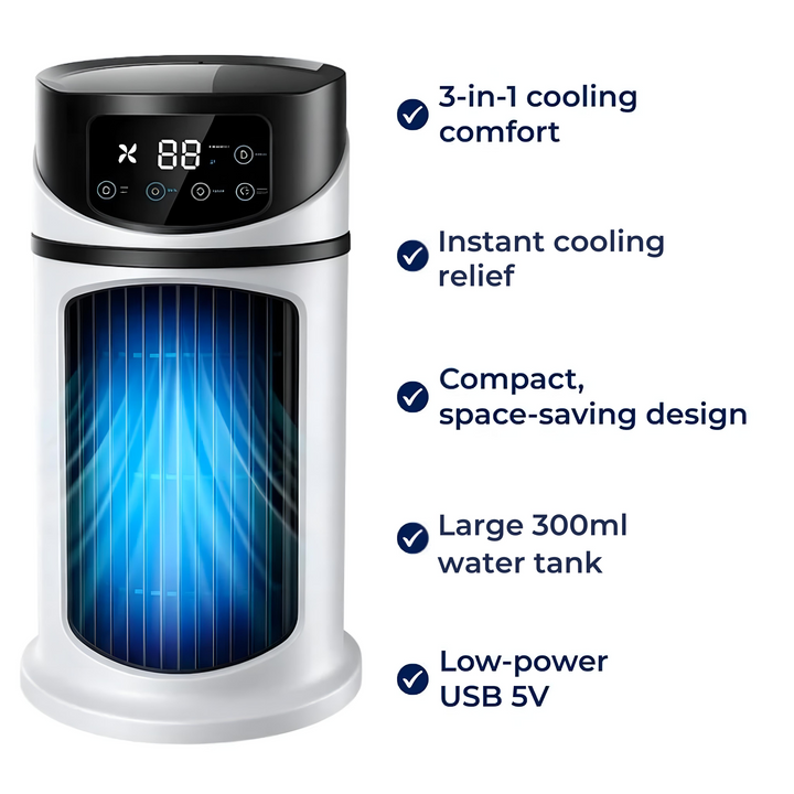 Rask kjøling – USB 5V – 300ML vanntank – Stille drift for kontor- og hjemmebruk Luvikno