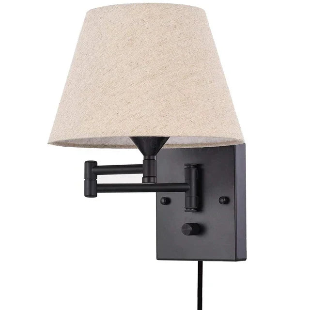 Svingbar vegglampe med stoffskjerm - Justerbar LED vegglampe for soverom og stue | Luvikno