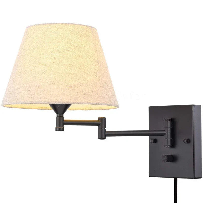 Svingbar vegglampe med stoffskjerm - Justerbar LED vegglampe for soverom og stue | Luvikno
