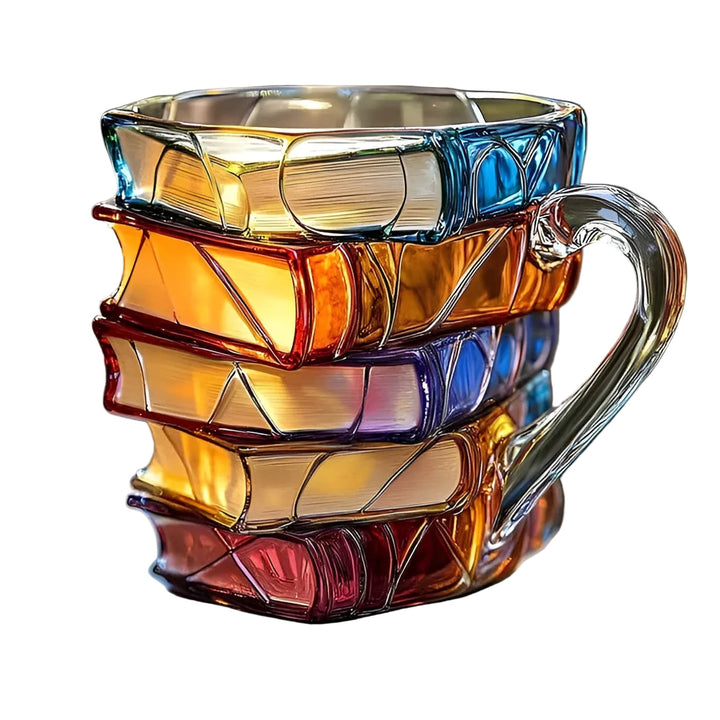 Glass Kaffe Kop 350 ml – Håndlaget med 3D Bokmønster | Høykvalitets Glass for Kaffe, Te, og Stilfull Borddekor | Luvikno