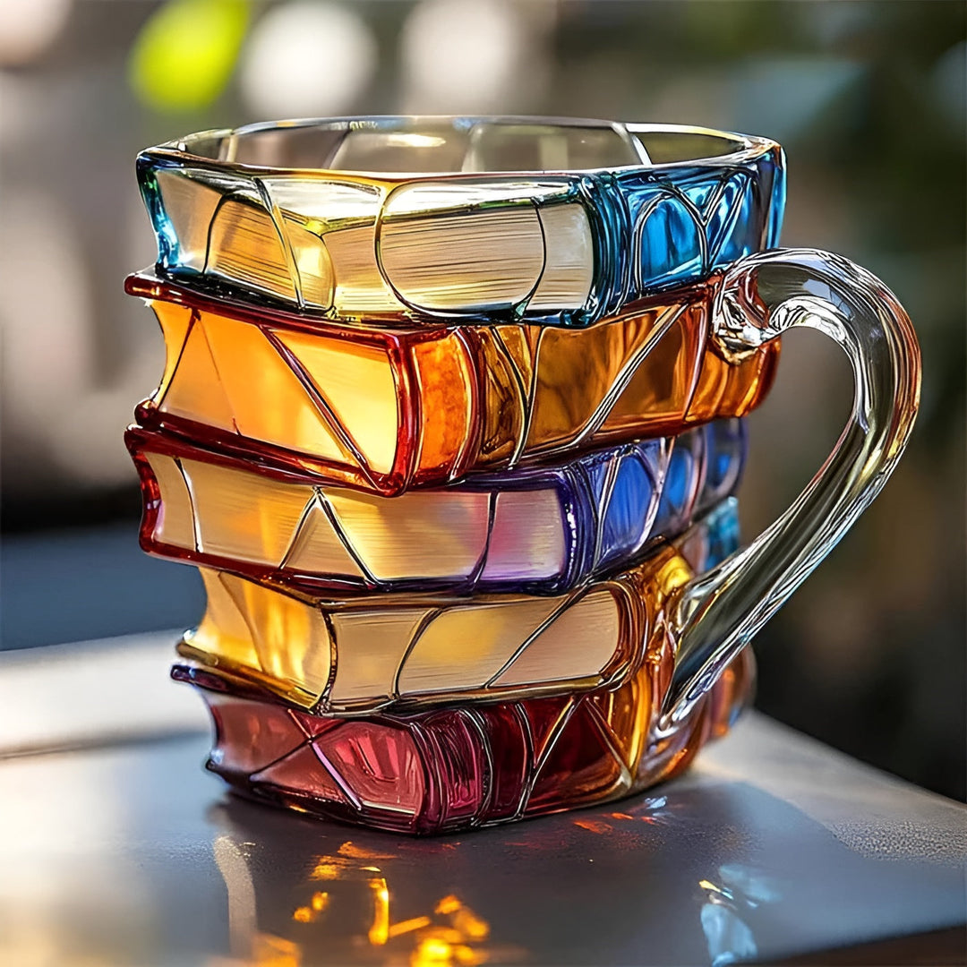 Glass Kaffe Kop 350 ml – Håndlaget med 3D Bokmønster | Høykvalitets Glass for Kaffe, Te, og Stilfull Borddekor | Luvikno